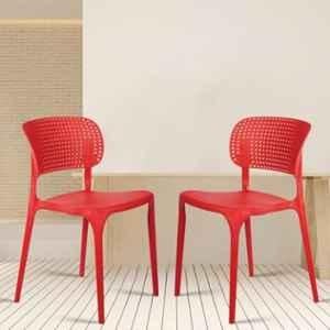 Rose Evaa 2 Pcs Plastic Red Chair Set without Arm for Dining, Restaurant, Cafe & Banquet
