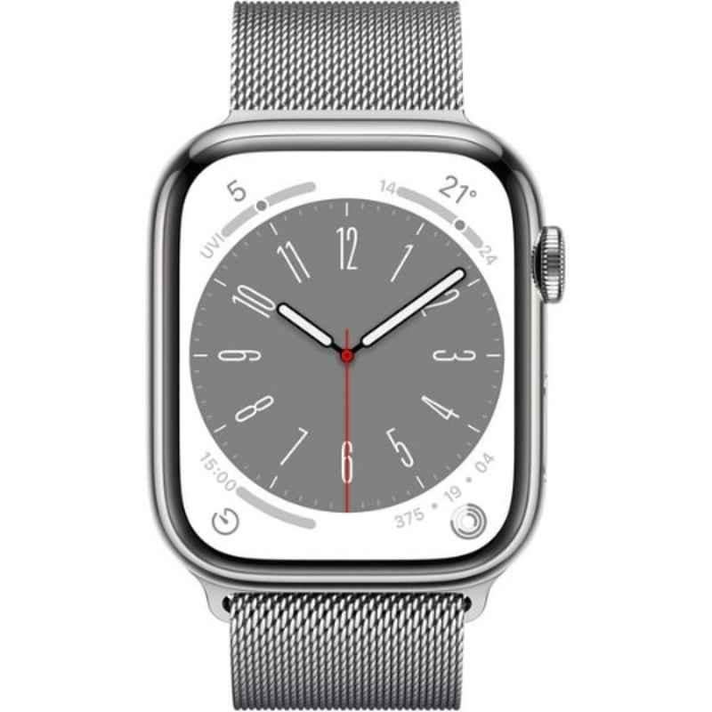 Apple Series-8 45mm Stainless Steel Case Silver GPS + Cellular Watch with Milanese Loop