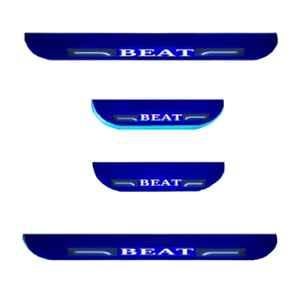 Car Accessories Hub 4 Pcs Acrylic Black Sill Scuff Plate Set with Blue LED for Chevrolet Beat All Model