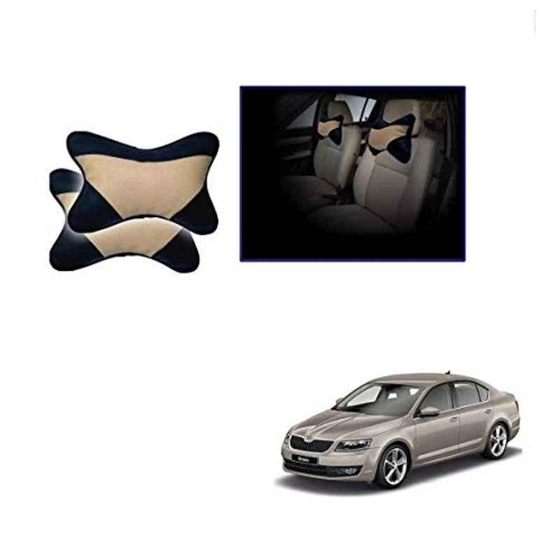 Kozdiko 2 Pcs Beige & Black Car Neck Rest Cushion Pillow Set for Skoda New Octavia (2013-Present)