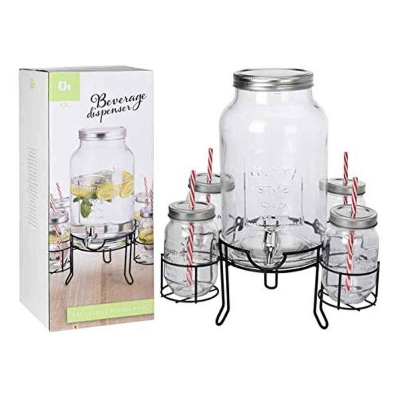 4.5L Glass Clear Beverage Dispenser Glass with Metal Stand (Pack of 5)