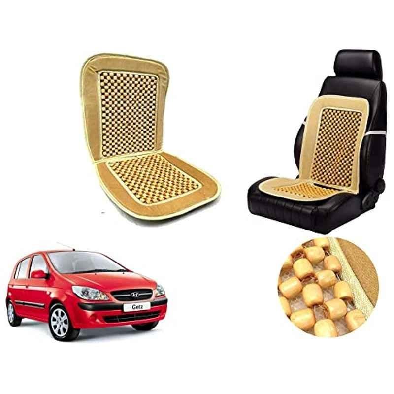 Auto Pearl PU, Velvet & Wooden Beads Beige Rectangular Seat Cushion for Hyundai Getz