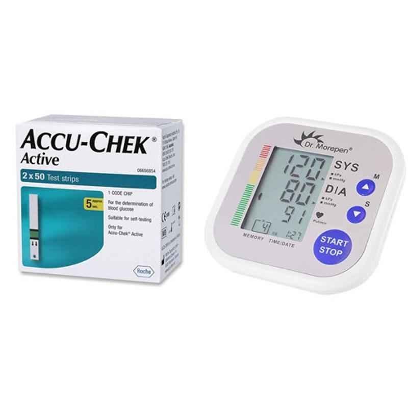 Dr. Morepen BP-02 Blood Pressure Monitor & Accu-Chek Active 100 Test Strips