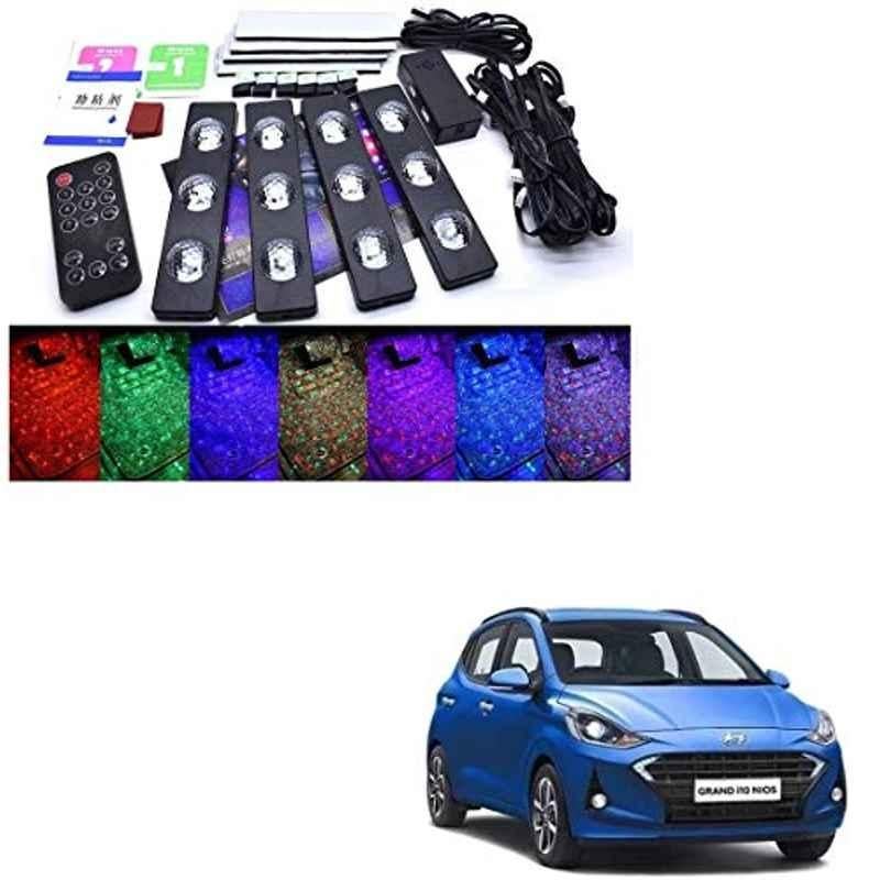 Kozdiko 4 Pcs 7 Colour Seat Bottom Car Star Light Kit with Remote Control For Hyundai Grand i10 Nios