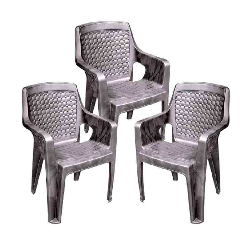 Maharaja Safari111 560x565x840mm Plastic Silver Armrest Chair (Pack of 3)