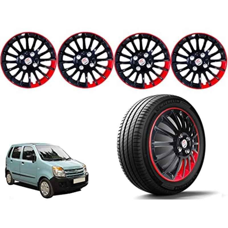 Auto Pearl 4 Pcs 13 inch Polypropylene Black Press Type Car Wheel Cover Set with Retention Ring for Maruti Suzuki WagonR 2006 Type 1 2006-10, WC13in_CamryREDstrip_WagonR06_Ty1_06_10