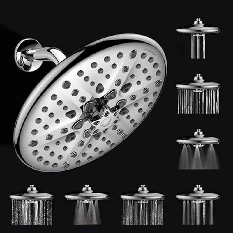 Plantex Stainless Steel Chrome Finish Shower Head For Bathroom/8 Different Modes Shower Head/Overhead Shower without Arm/Rain Shower Head for Bathroom, APS-B63127-H1F117-SHOWR-COMBO