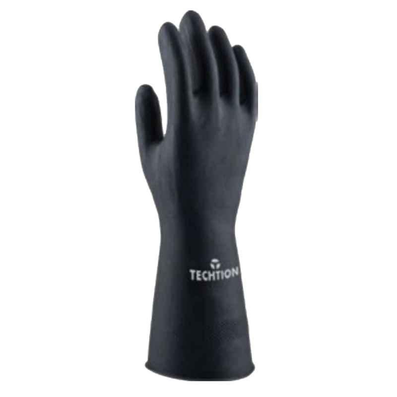 Techtion Edge Drypro Chlorinated Unsupported Natural Rubber Safety Gloves, Size: XL, Black
