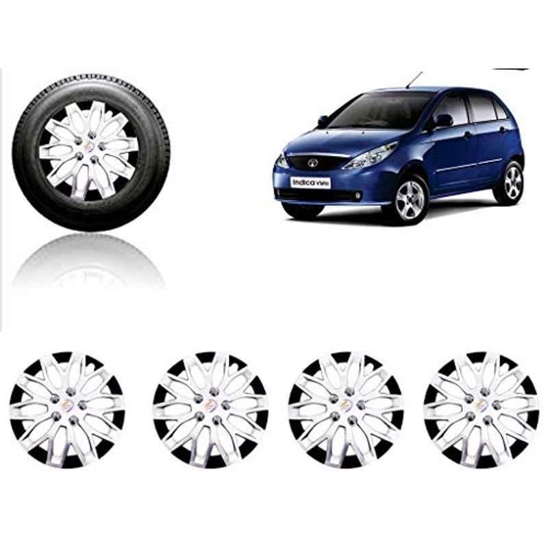 Auto Pearl 4 Pcs 14 inch ABS Silver & Black Car Wheel Cover Set for Tata Vista