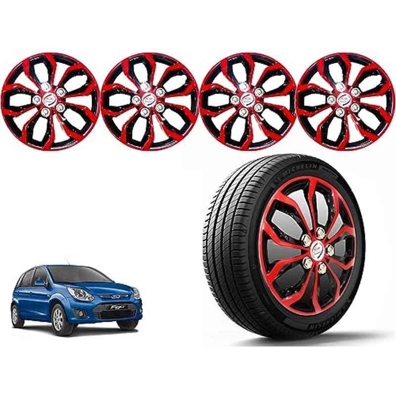 Auto Pearl 4 Pcs 14 inch Polypropylene Red & Black Press Type Car Wheel Cover Set with Retention Ring for Ford Figo Type 2 2012-2014