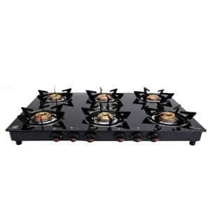 Sigri-Wala Hexastance 6 Burner Toughened Glass Black Manual Gas Stove