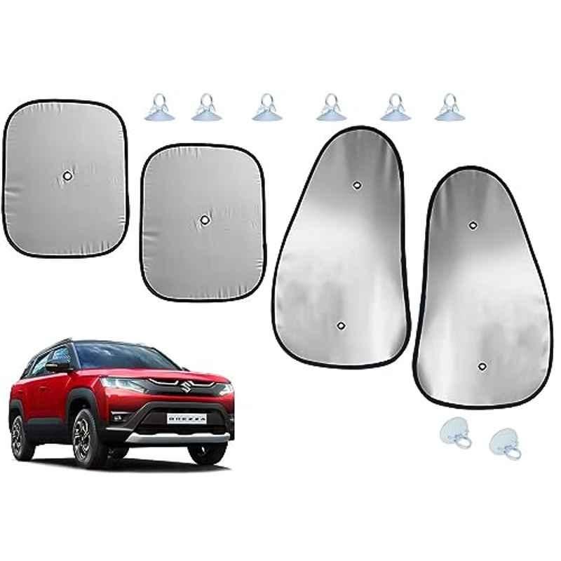 Auto Pearl 4 Pcs Polyester Black & Silver Window Side Sun Shade Set for Maruti Suzuki Brezza 2022