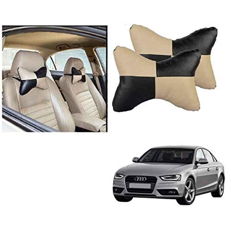 Kozdiko 2 Pcs Black & Beige Car Square Chess Design Neck Rest Seat Pillow Set for Audi A4