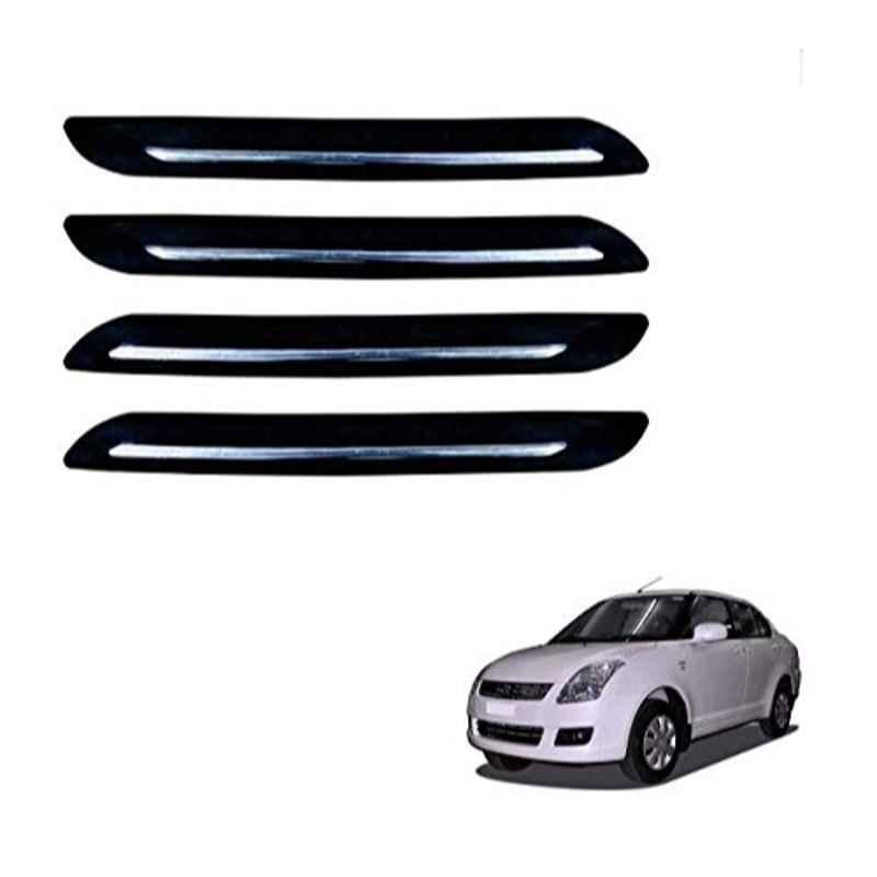 Kozdiko 4 Pcs PVC Black Car Bumper Protector Set with Chrome Strip for Maruti Suzuki Old Dzire