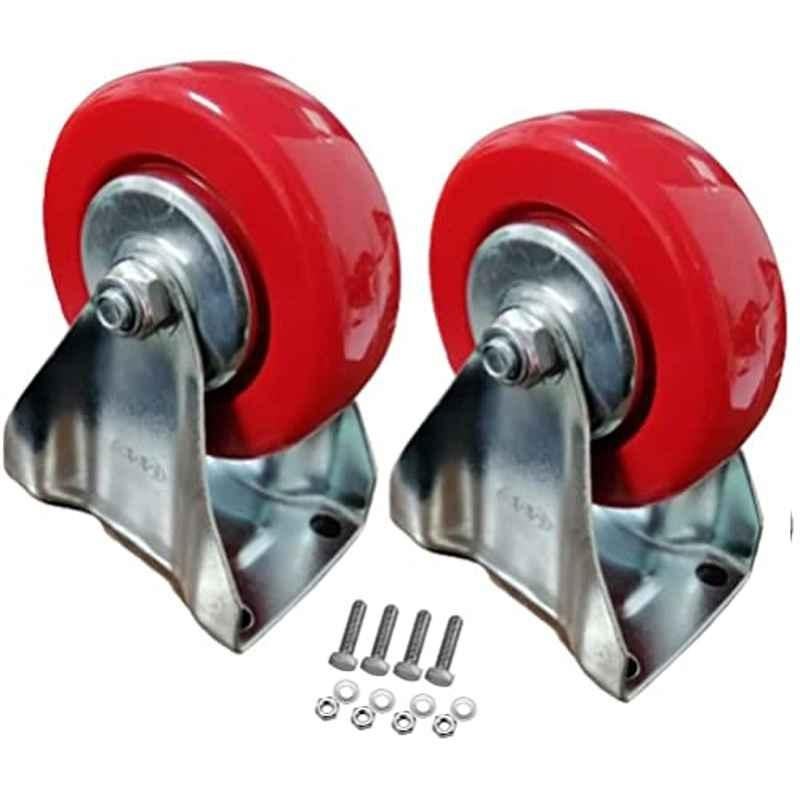 Abbasali 5 inch PU Rubber Heavy Duty Non Swivel Caster Wheel with Nut & Bolt (Pack of 2)