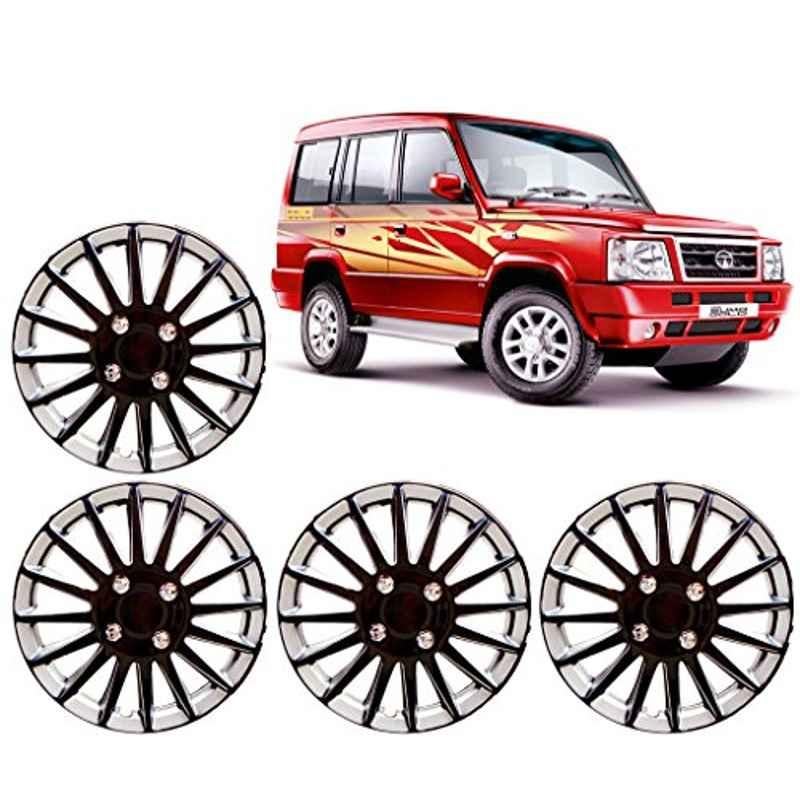 Auto Pearl 4 Pcs 15 inch ABS Black & Silver Wheel Cover Set for TATA Sumo