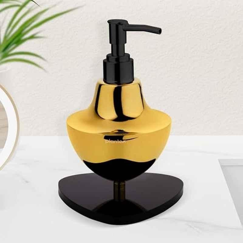 Plantex Gold & Black Stainless Steel and Acrylic Soap Dispenser for Bathroom Countertop/Sink