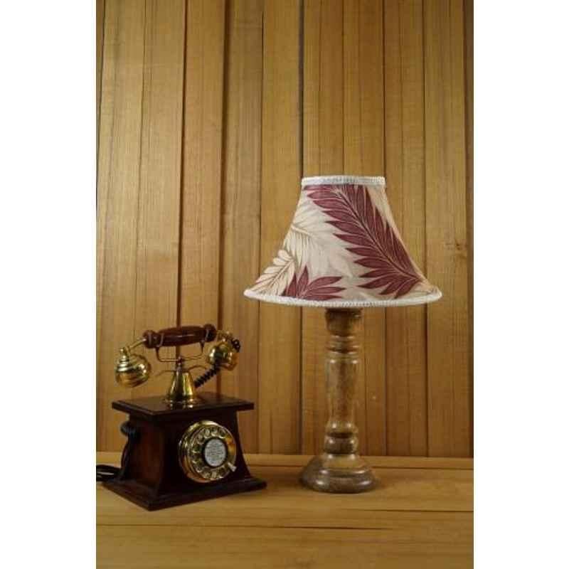 Tucasa Mango Wood Royal Brown Table Lamp with 12 inch Polysilk Maroon Off White Conical Shade, WL-245