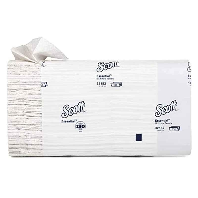 Scott 150 Sheets 21x20cm White Essential Multi Fold Hand Towel, 32152 (Pack of 54X150 Sheets, Total 8100 sheets)