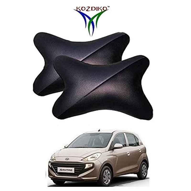 Kozdiko 2 Pcs Grey & Black Car Neck Rest Pillow Cushion Set for Hyundai Santro 2018