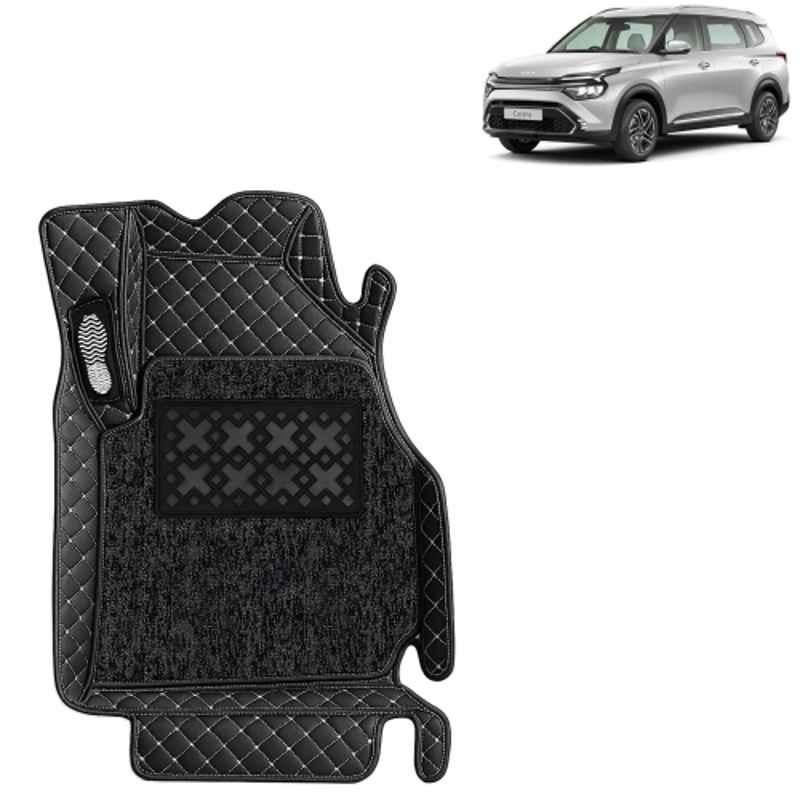 Kingsway 4 Pcs Premium 7D 100% Waterproof & Washable PU Leatherette Classic Black Car Floor Mat Set for Kia Carens 7 Seater 2022 to 2025 All Model
