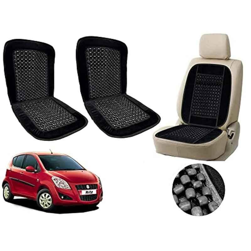 Auto Pearl PU, Velvet &a; Wooden Beads Black Rectangular Seat Cushion for Maruti Suzuki Ritz Type-1 (Pack of 2 )-picture-34