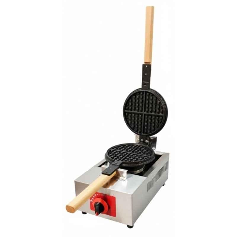 Khushi Udyog 1 Piece Stainless Steel Silver & Black Non Stick Gas Operated Waffle Maker