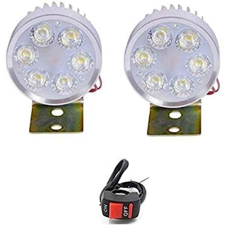 AOW LED Small Round Auxiliary Bike Fog Lamp Light Assembly White (Set of 2) with Switch for Honda Dream Yuga