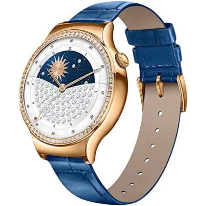 Huawei Watch G201 Swarovski Rose Gold Sapphire Blue Leather Band, HWI-G201-BLUBND