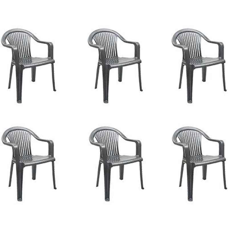 Italica Polypropylene Metallic Silver Luxury Arm Chair, 9201-6 (Pack of 6)