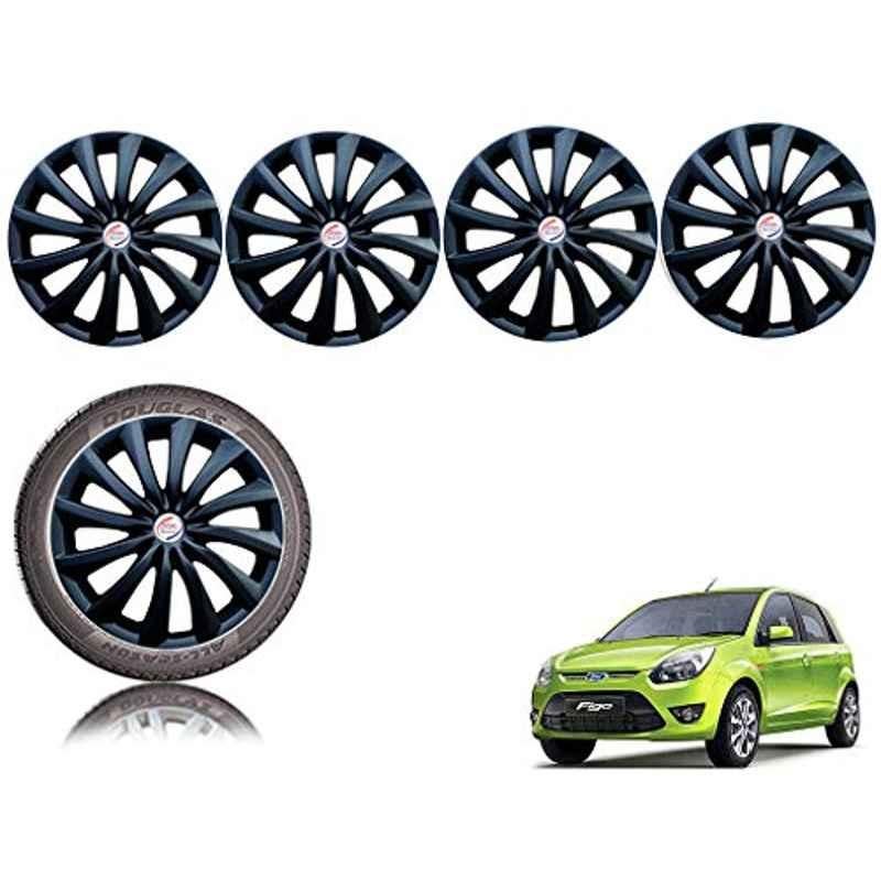 Auto Pearl 4 Pcs 14 inch Black ABS Hubcap Wheel Cover Set with Retention Ring for Ford FigoType1