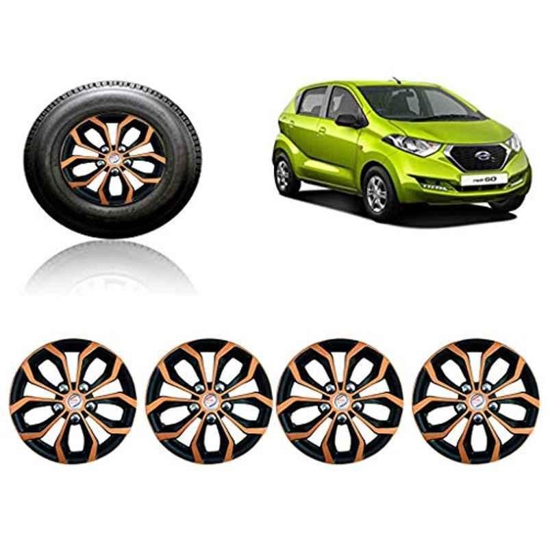 Auto Pearl 4 Pcs 13 inch ABS Black & Copper Press Fitting Wheel Cover Set for Datsun Redi Go