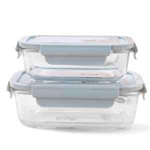 The Better Home 2 Pcs 410 & 680ml Borosilicate Glass Blue Lunch Box Set