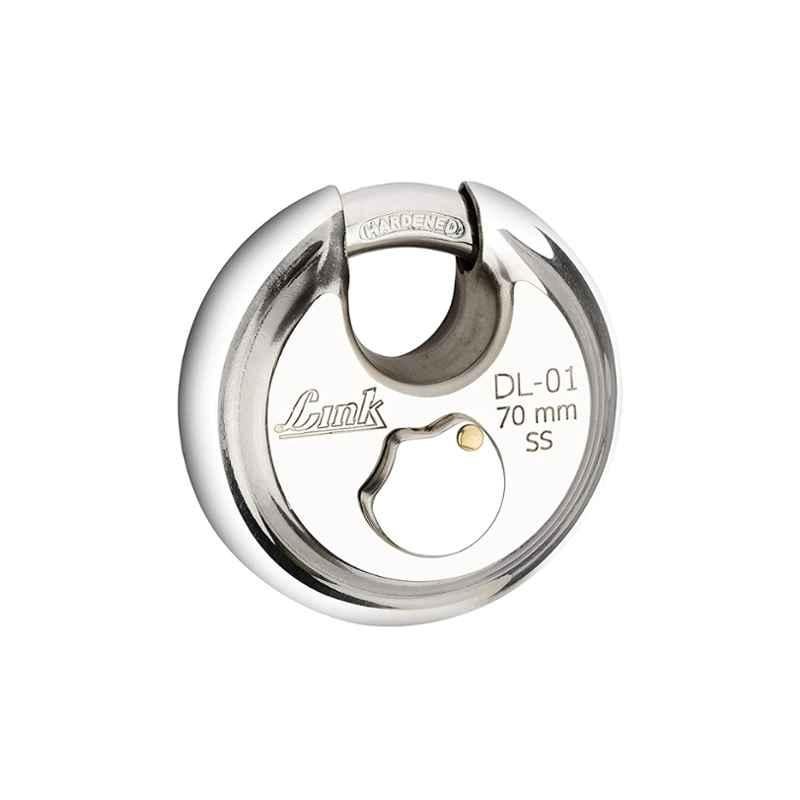 Link 70mm Stainless Steel Hi-Tech Round Padlock with 3 Keys, DL-01-70MM