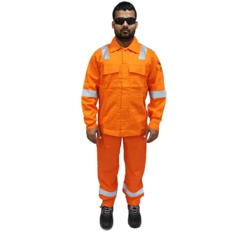 Taha Pyrovatex & Cotton Orange 2Pc Shirt & Trouser, Size: L