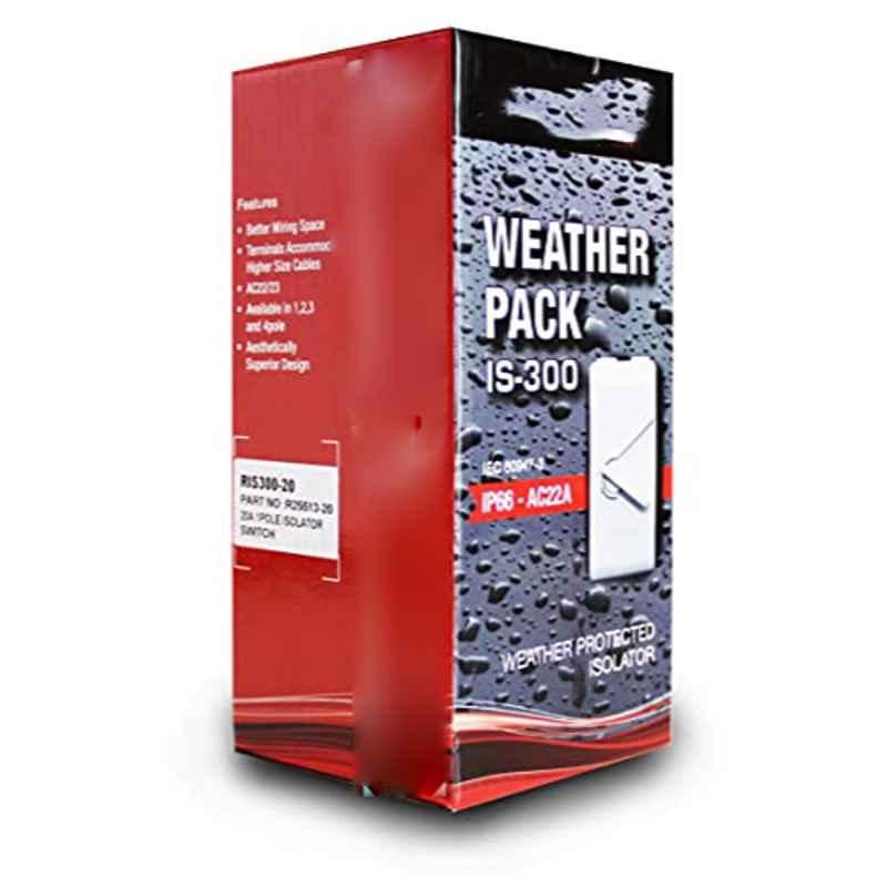 Rexton IS300 40A 4 Pole IP66 Polycarbonate Grey Weatherproof Isolator, R25543-40