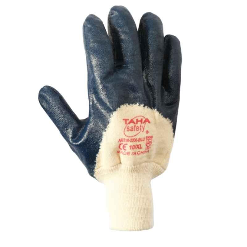 Taha Cotton Nitrile Coated Blue Jersey Lining Safety Gloves, N2306, Size: XL