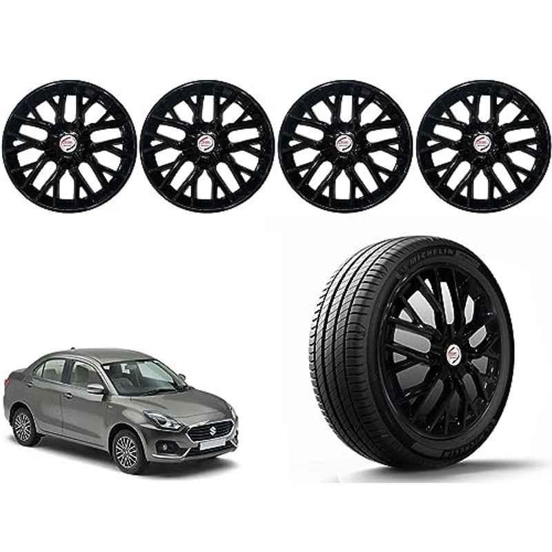 Auto Pearl 4 Pcs 14 inch Polypropylene Black Press Type Car Wheel Cover Set with Retention Ring for Maruti Suzuki Swift Dzire 2017-2019, 14WC_Phoenix_Black_Dzire2017_2019