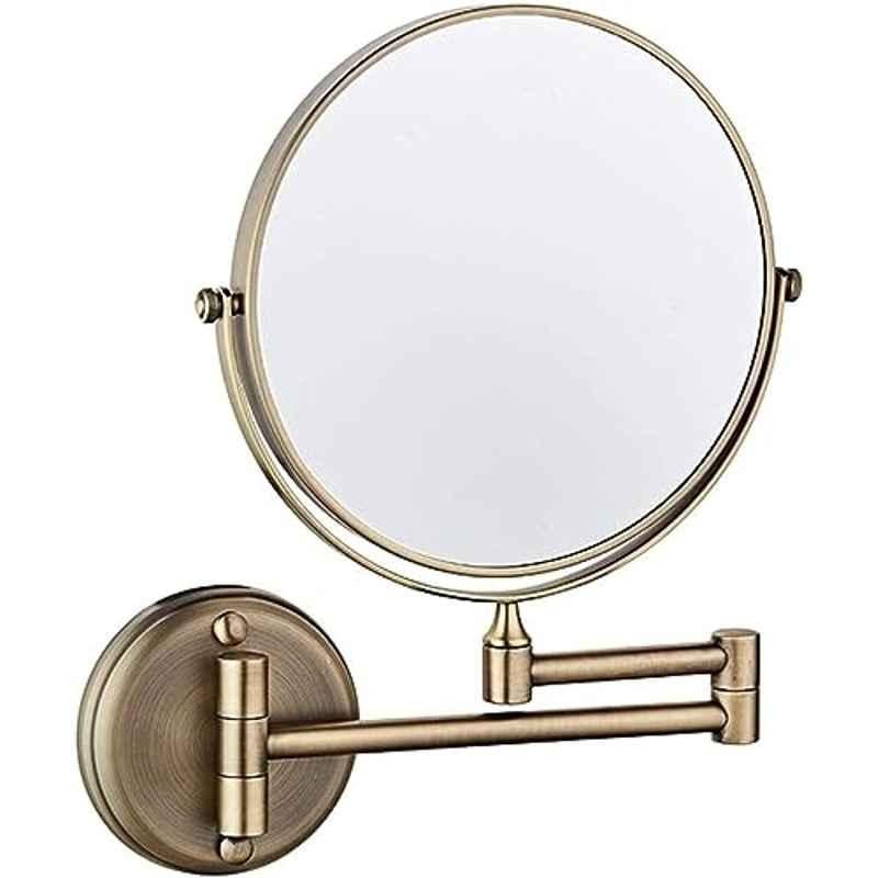 Plantex Brass & 304 Grade Stainless Steel Body Two-Sided 360 deg Swivel Mirror/Bathroom Mirror/Makeup Mirror/Vanity Mirror Wall Mounted (8 inch/Brass Antique) Round