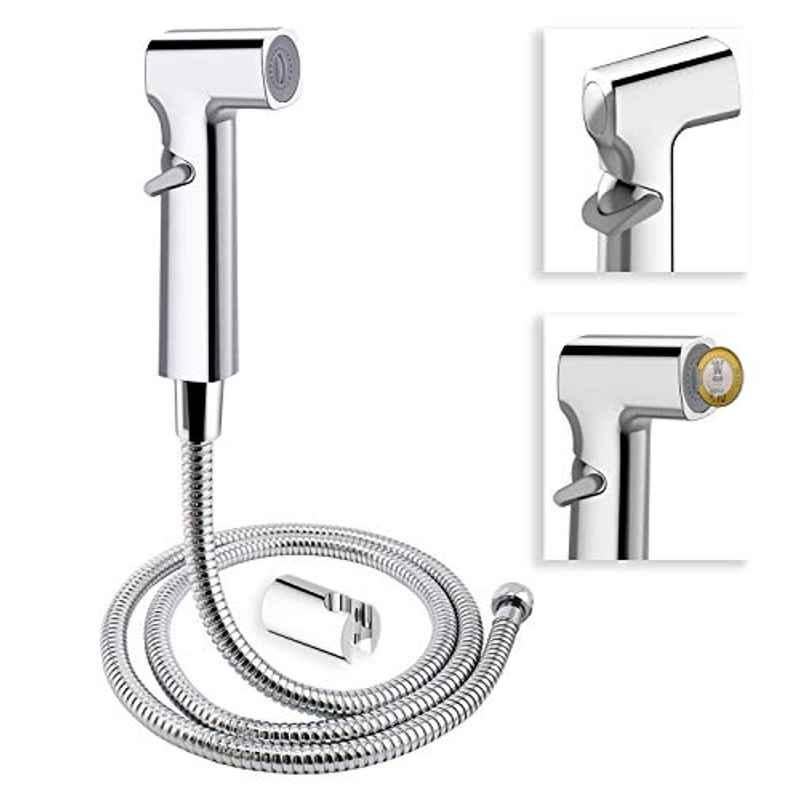 Oleanna HF13 ABS Chrome Finish Health Faucet with 1m Flexible Hose Pipe & Wall Hook