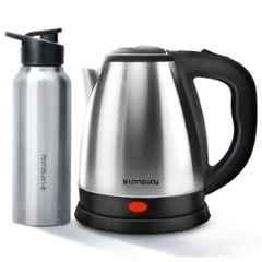 Longway Kestro 1.5 Litre 1500W Stainless Steel Silver & Black Electric Kettle with Water Bottle Combo & 2 Years Warranty