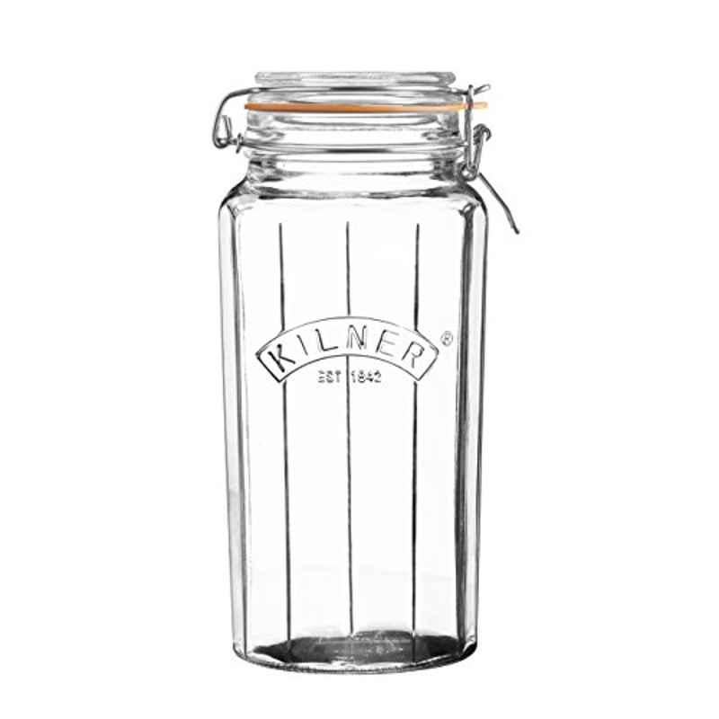 Kilner 1.8L Glass Transparent Facetted Clip Top Jar, 0025.735