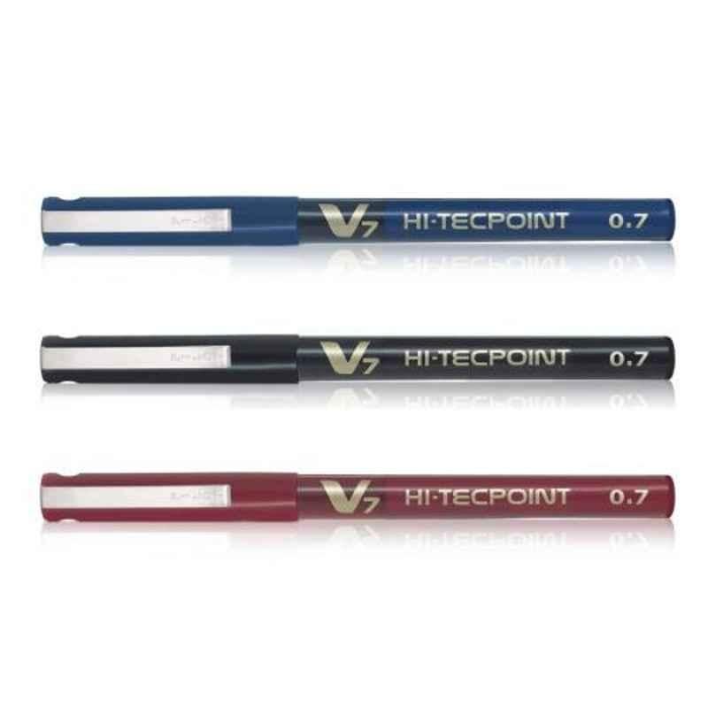 Pilot V7 Hi-Tecpoint Blue, Black & Red Liquid Ink Roller Ball Pen Set