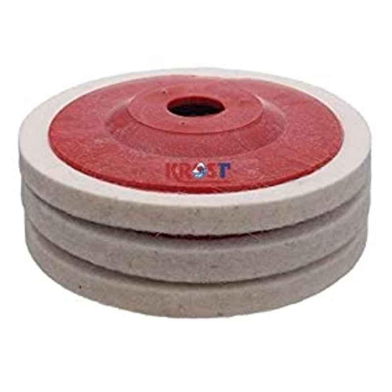 Krost Wool Felt Buffing Pad Wheel Disc For Polishing Stainless Steel,Metal,Marble, Glass, Ceramic, 4 Inch Angle Grinder Abrasive Rotary Tool Accessory - White, 100 x 16mm x 16mm Dia. (3)