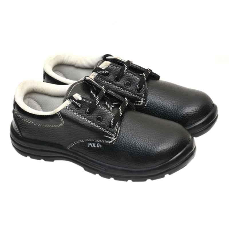 Ayoka Polo Plus Leather Steel Toe Black & Grey Work Safety Shoes, Size: 9