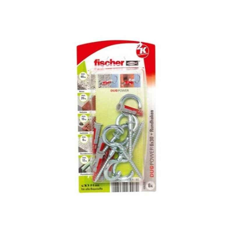 Fischer Duopower 6x30mm RH Fixing Plug with Round Hook, 535013 (Pack of 6)