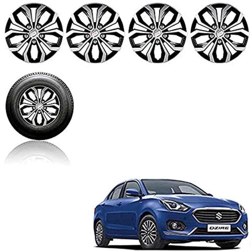 Auto Pearl 4 Pcs 14 inch ABS Silver & Black Press Fitting Wheel Cover Set for Maruti Suzuki Swift Dzire 2017
