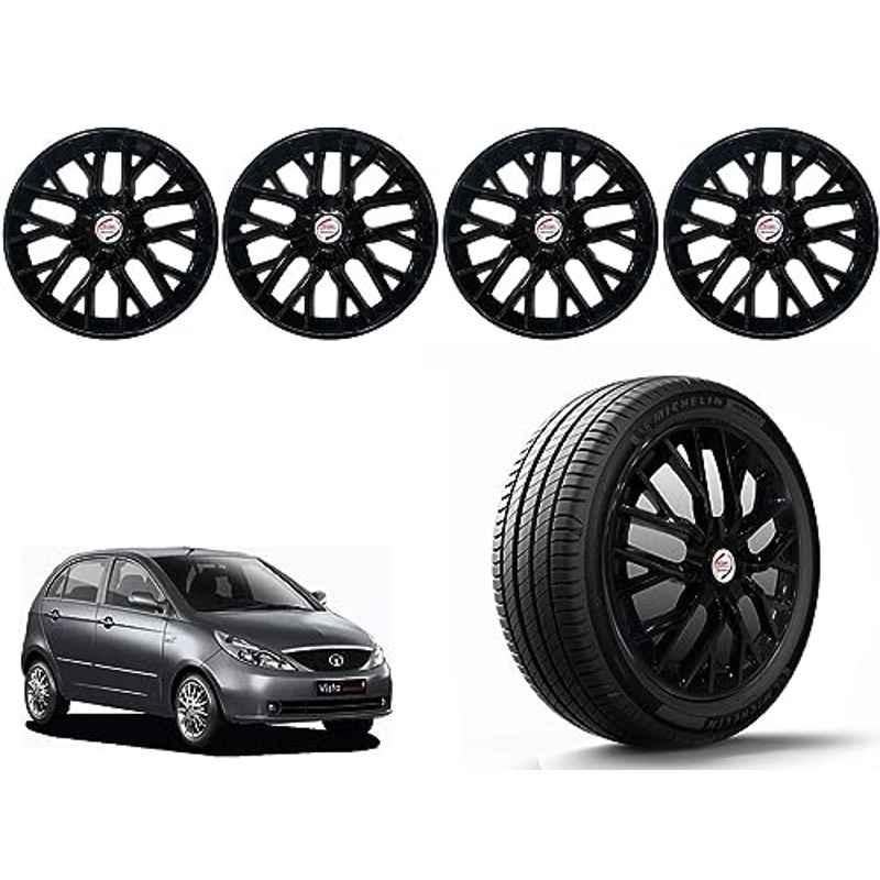 Auto Pearl 4 Pcs 14 inch Polypropylene Black Press Type Car Wheel Cover Set with Retention Ring for Tata Indica Vista 2008, 14WC_Phoenix_Black_IndicaVista2008