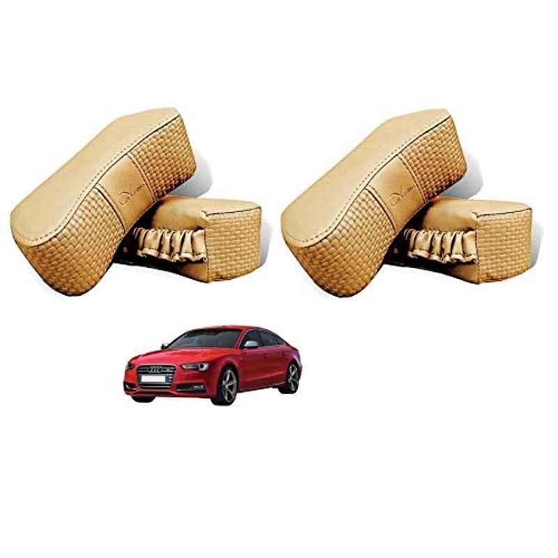 Kozdiko 4 Pcs CV Designer Beige Leatherite Neck Rest Car Cushion Pillow Set for Audi S5