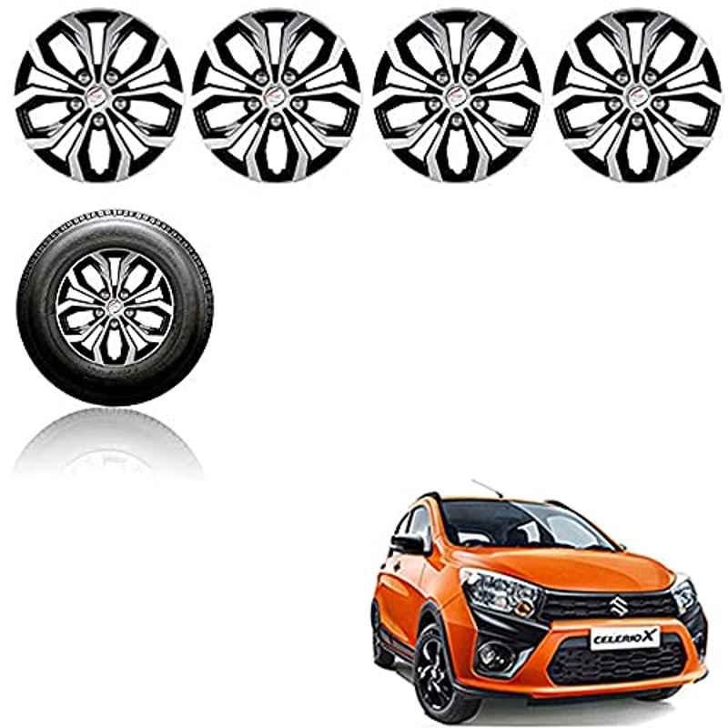 Auto Pearl 4 Pcs 14 inch Black ABS Press Type Hubcap Wheel Cover Set with Retention Ring for Maruti Suzuki CelerioX